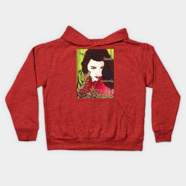 Scorpio girl Kids Hoodie by Miriam de la Paz